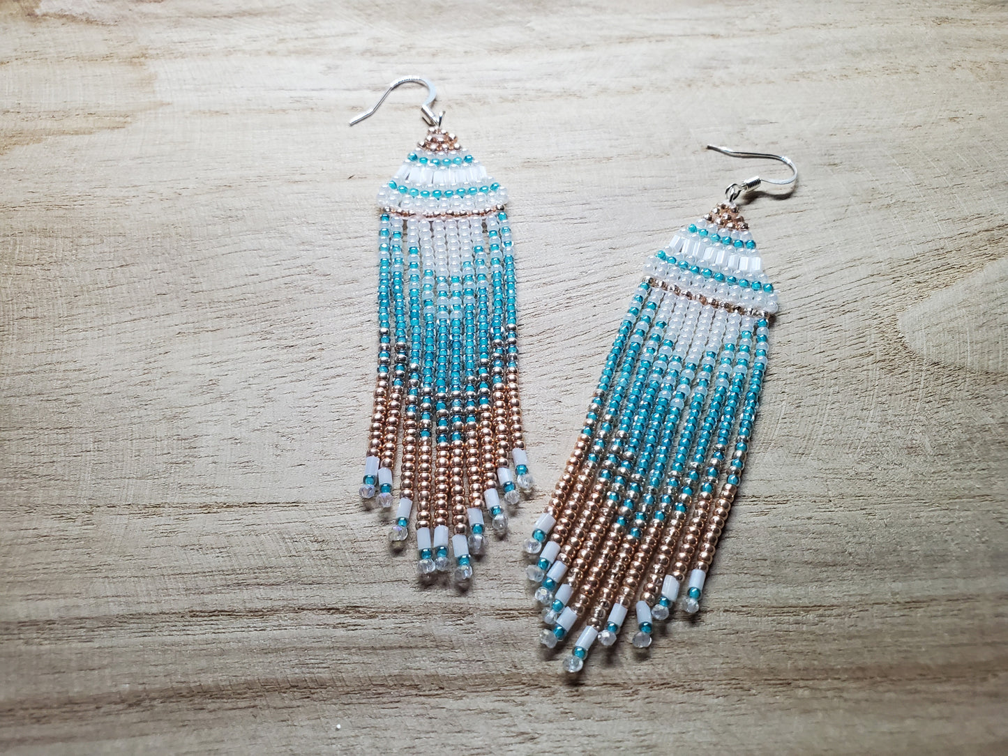 Blue & Copper Crystal Fringe Earrings