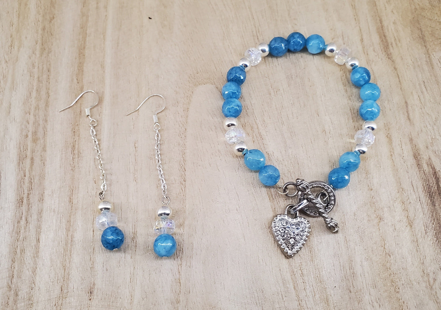 Blue Apatite & Crystal Bracelet Set