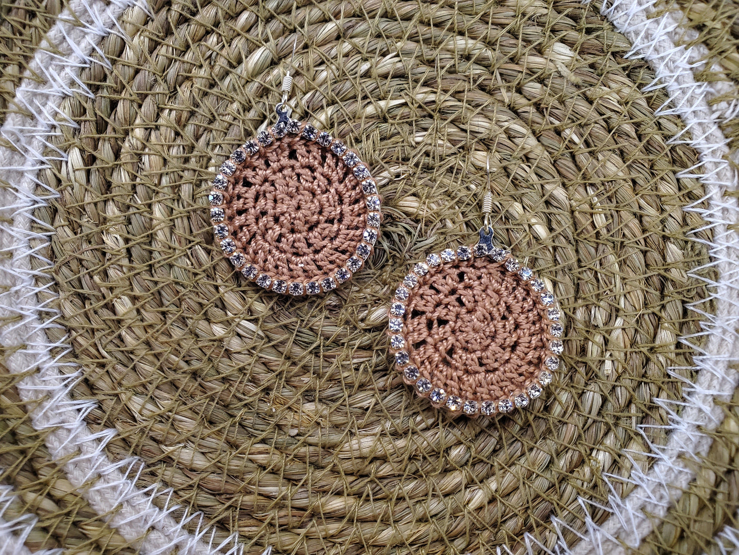 Rhinestone Crocheted Disc Earrings