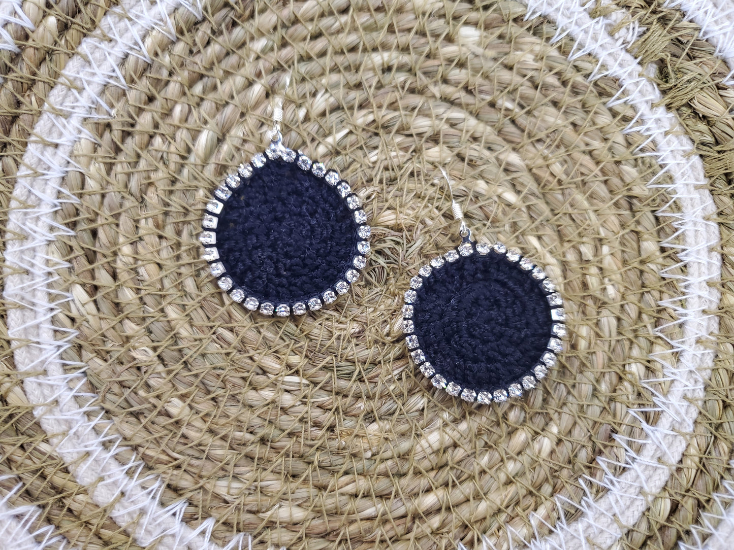 Rhinestone Crocheted Disc Earrings