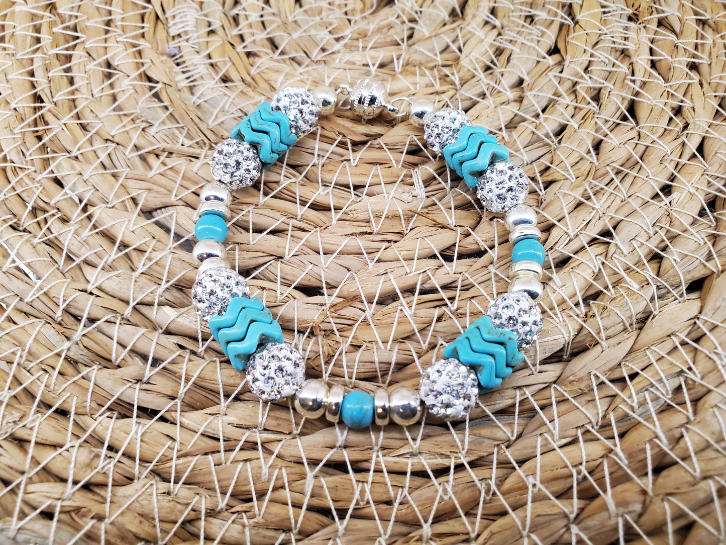 Turquoise & Crystal Chevron Bracelet