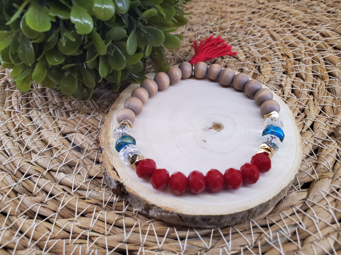 Red & Turquoise Crystal Diffuser Bracelet