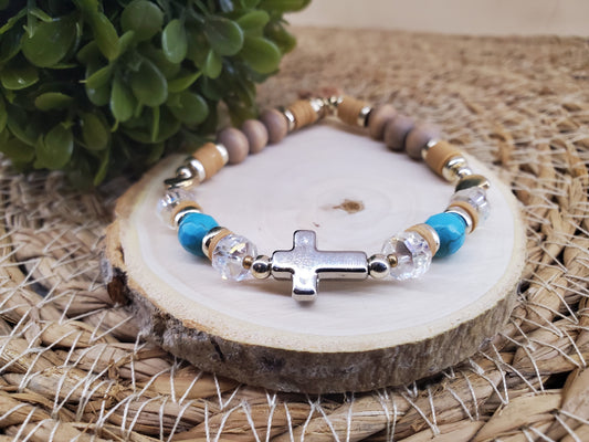 Tan & Turquoise Cross Diffuser Bracelet