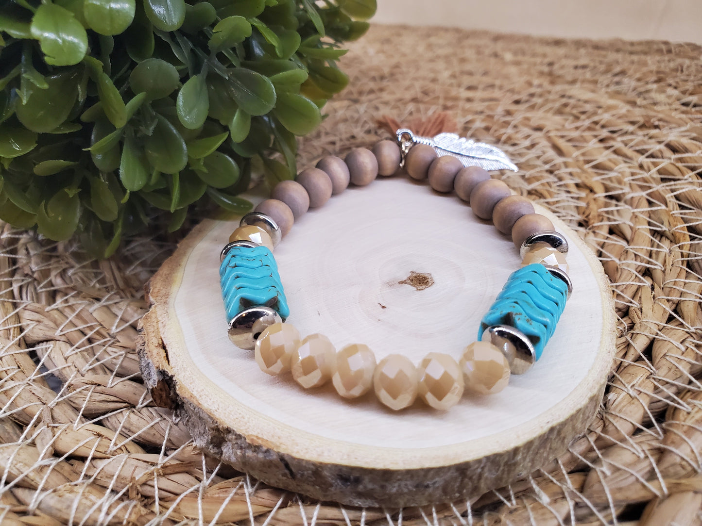 Chevron Turquoise & Milk Glass Diffuser Bracelet