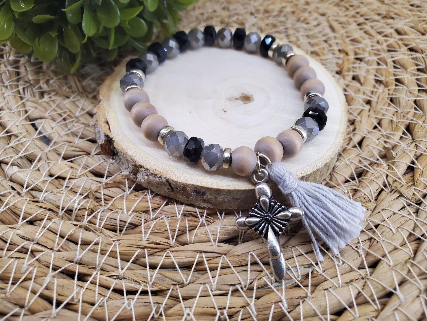 Black & Gray Crystal Diffuser Bracelet