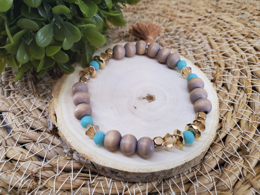 Aqua Milk Glass and Gold Diffuser Bracelet