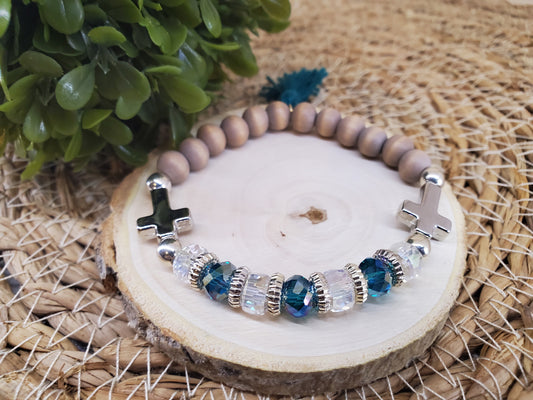 Teal Crystal Cross Diffuser Bracelet