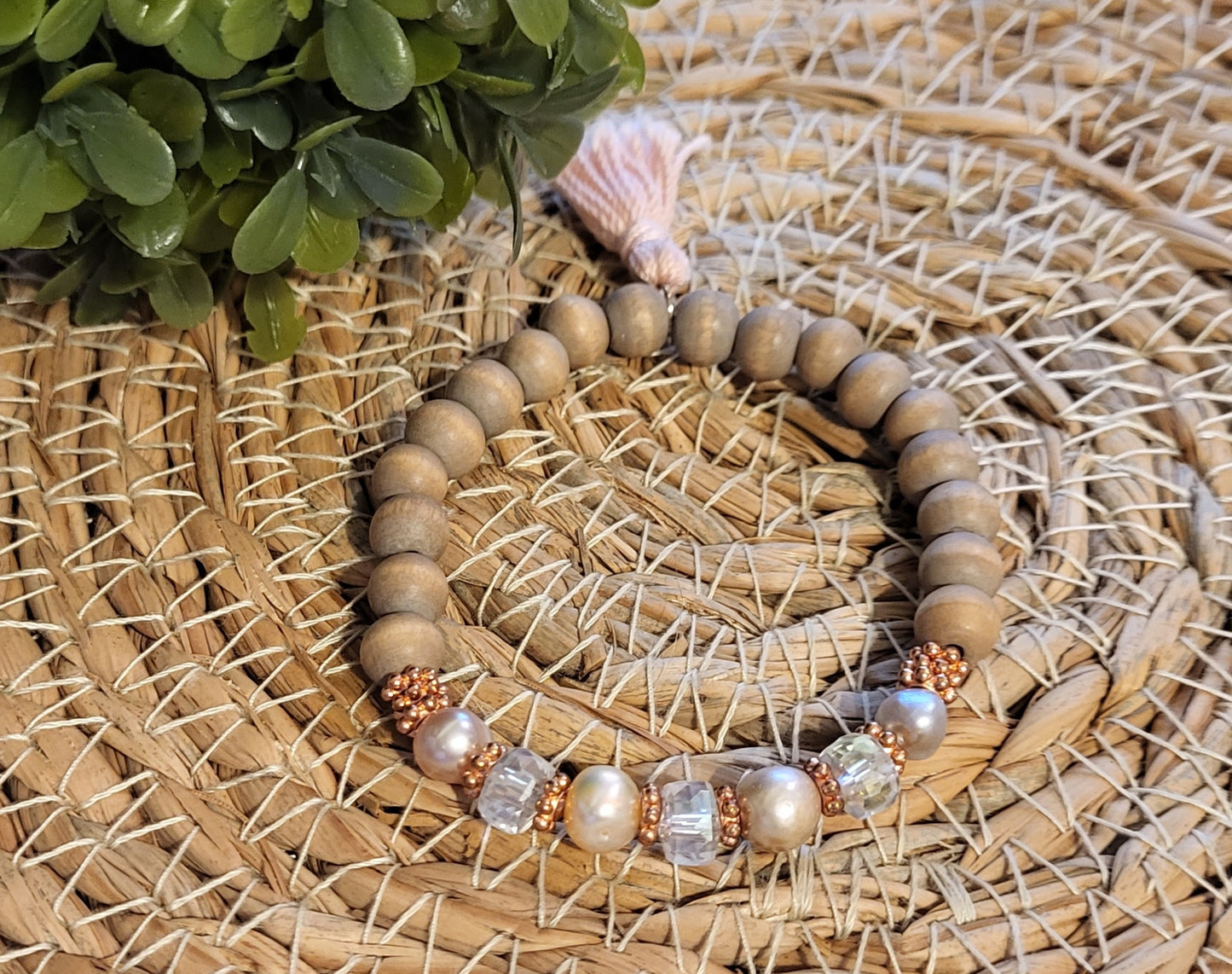 Pink Pearl & Crystal Diffuser Bracelet