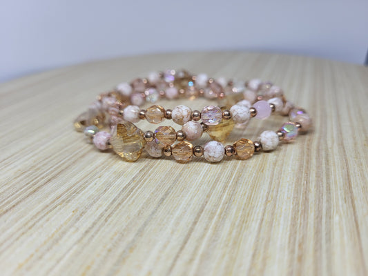 Pink and Tan Bracelet Set