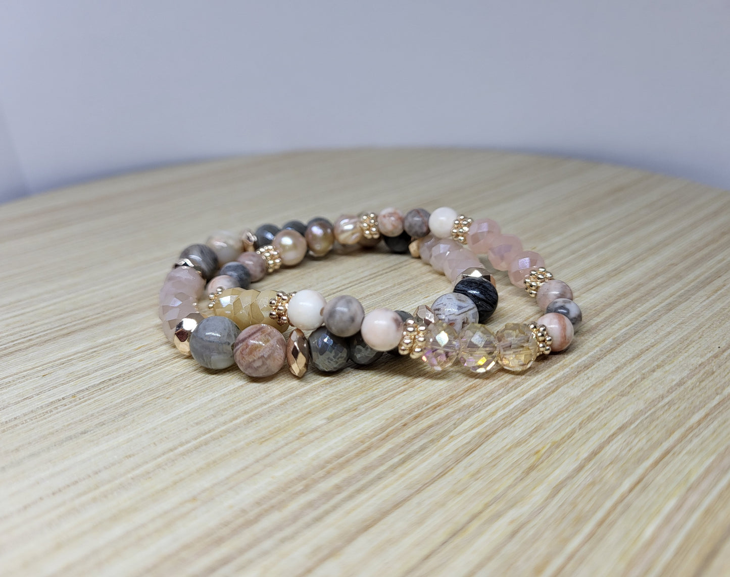 Pink and Gray Marble Bracelet Set