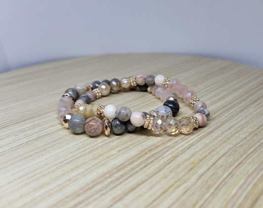 Pink and Gray Marble Bracelet Set