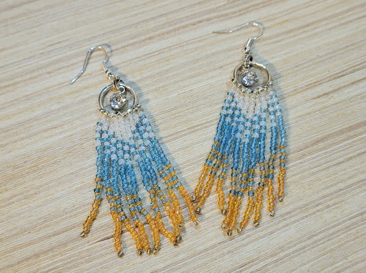 Blue and Orange Fringe Earrings