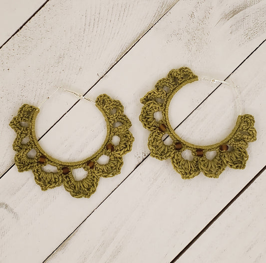 Olive Crochet Hoop Earrings